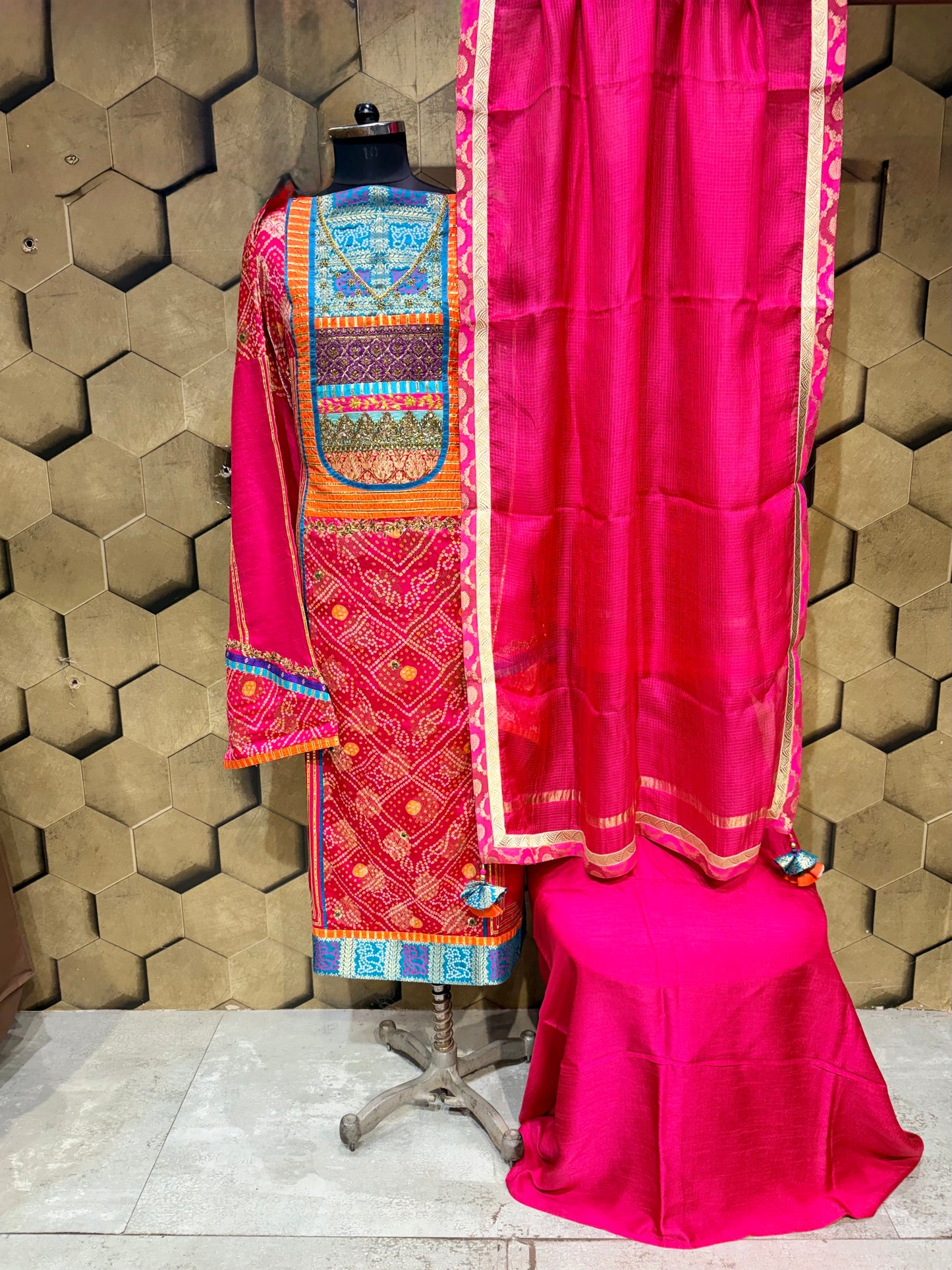 Bold Regal Exquisitely handcrafted suit set in Vegan silk and Muslin