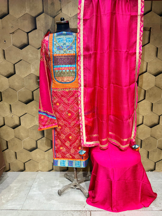 Bold Regal Exquisitely handcrafted suit set in Vegan silk and Muslin