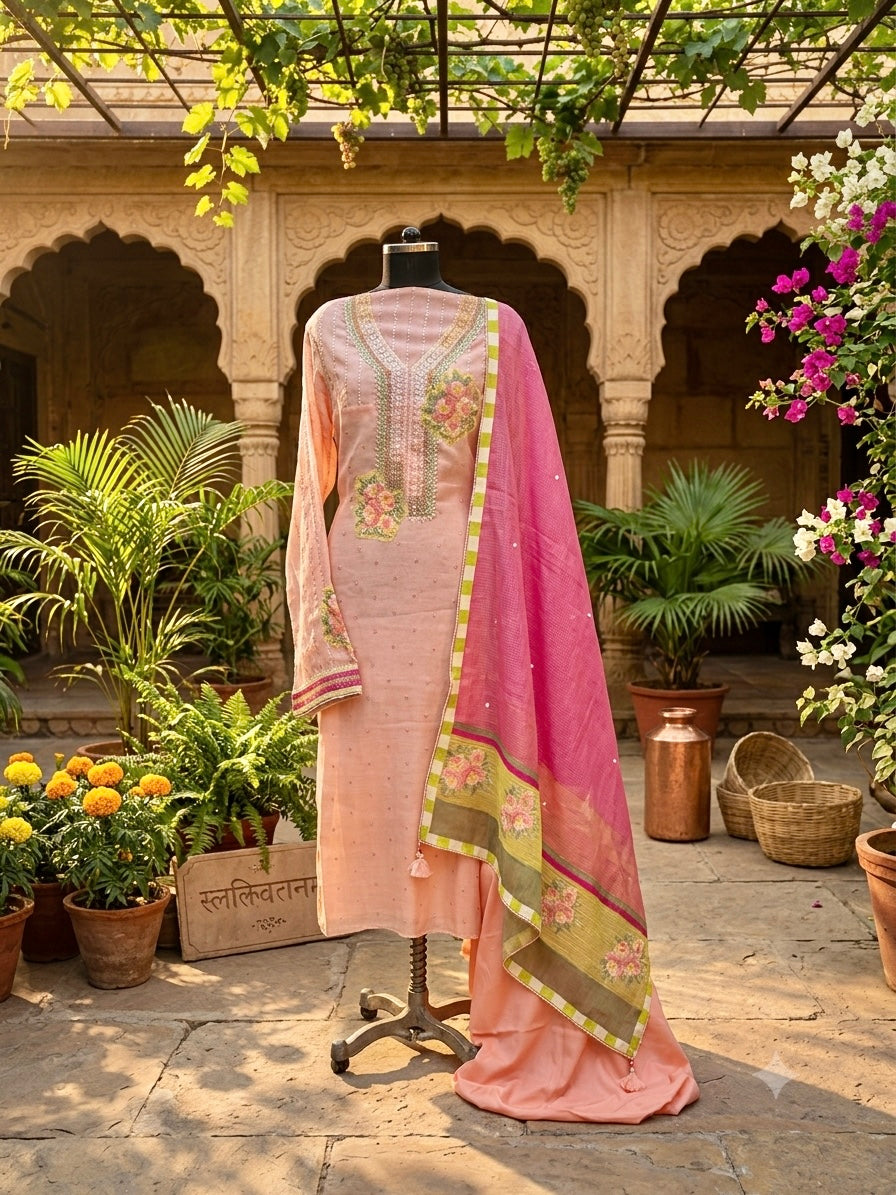 Blush Pink Mul Chanderi Elegance