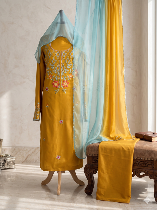 Malai cotton with chiffon dupatta