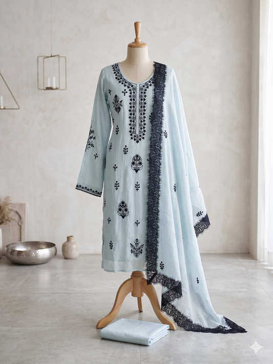 Light powder blue mul chanderi outfit
