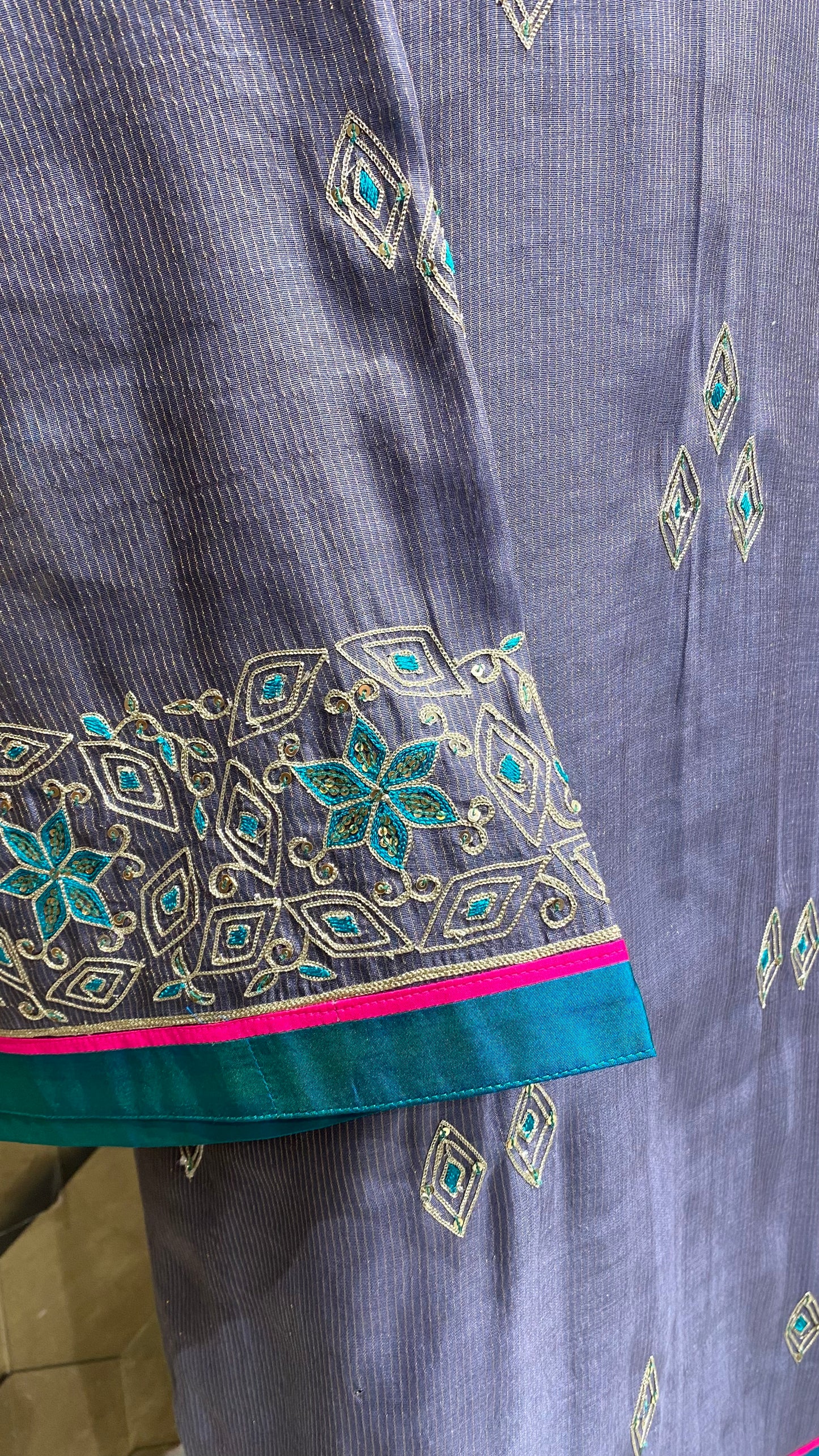 Grey and gold chanderi outfit