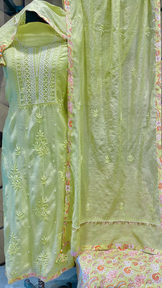 Mul Chanderi Lucknow embroidery outfit