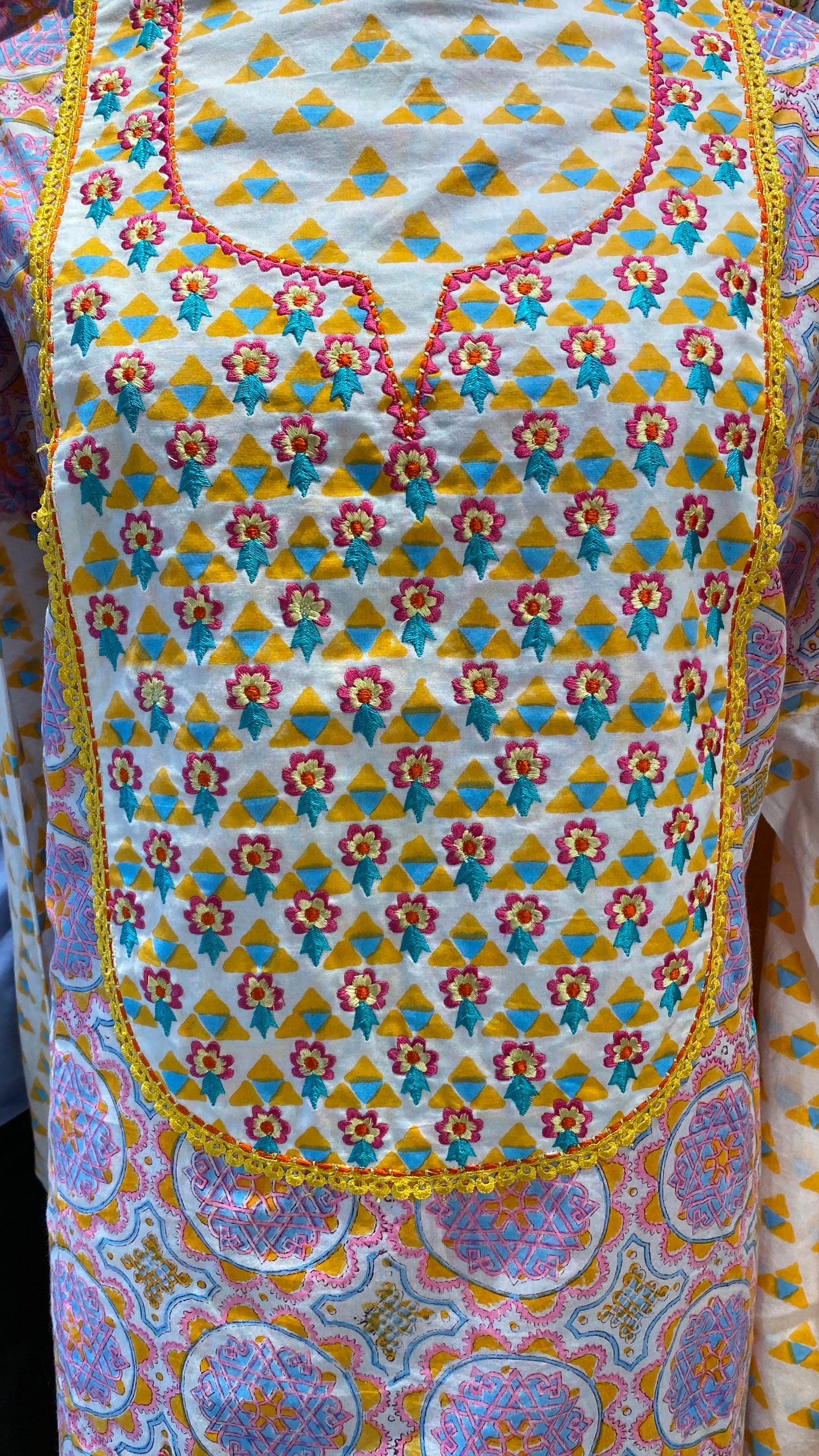 Hand block cotton yoke shirt with chanderi dupatta