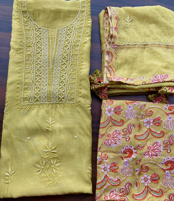 Mul Chanderi Lucknow embroidery outfit