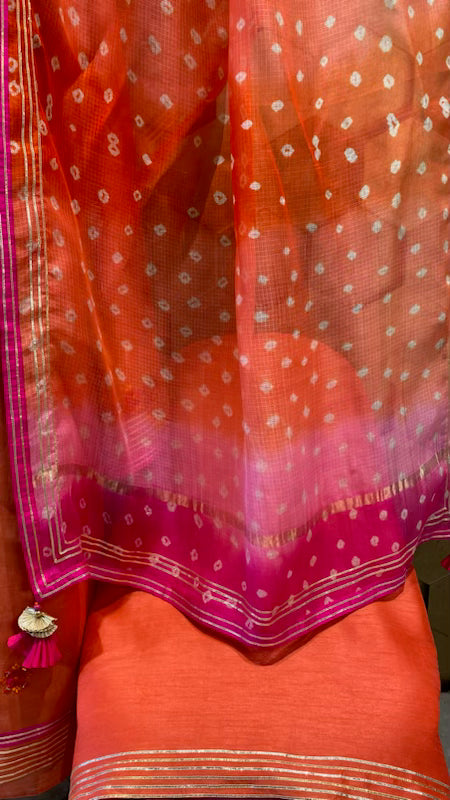 Mul Chanderi with bandhani dupatta