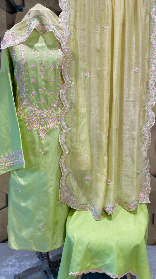 Chanderi shirt with resham embroidery