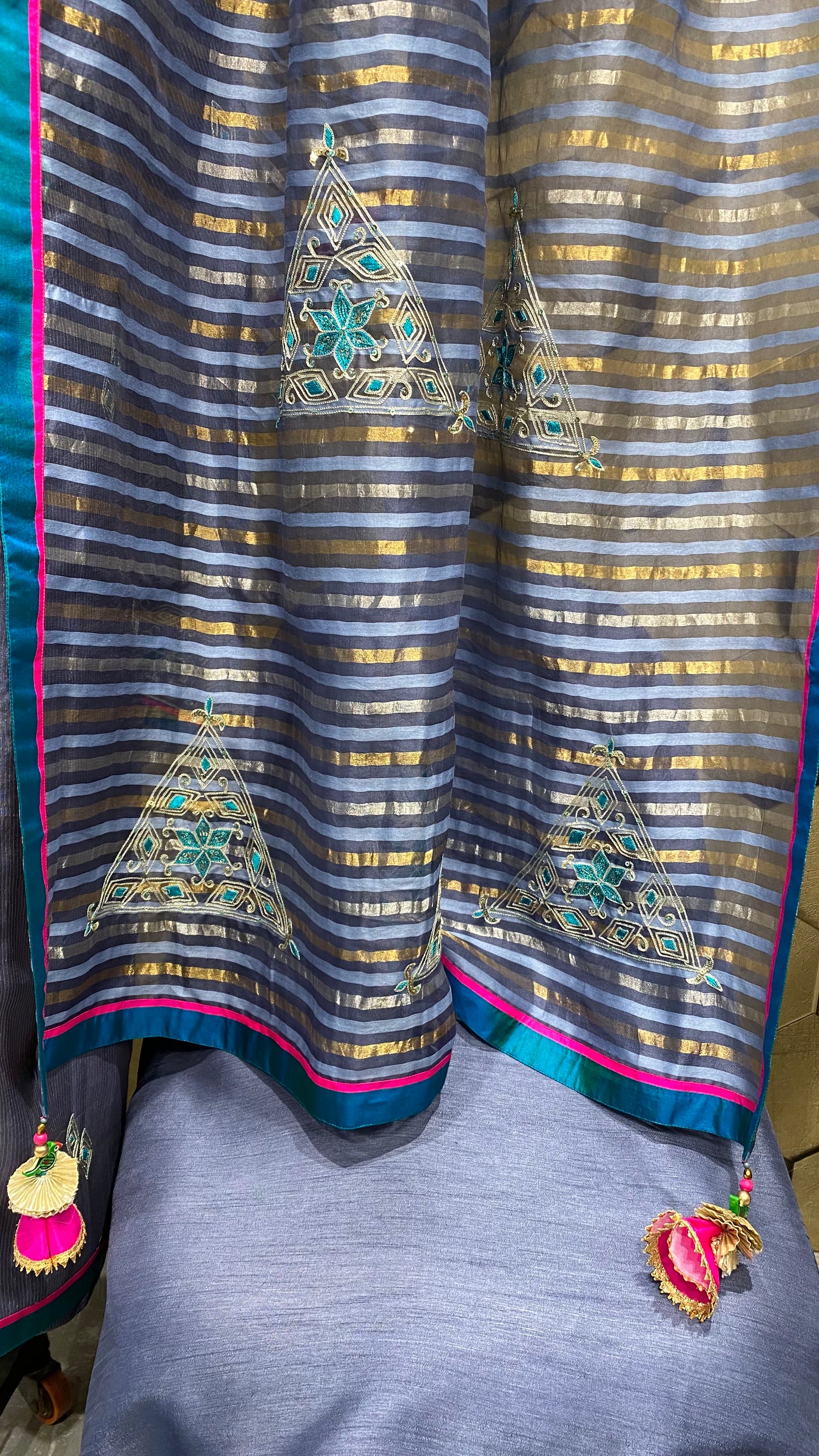 Grey and gold chanderi outfit