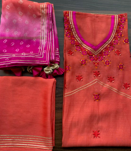 Mul Chanderi with bandhani dupatta