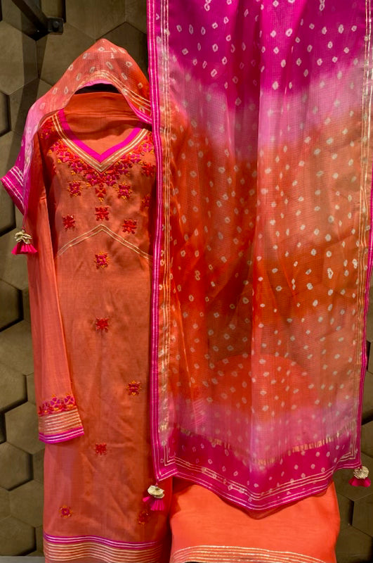 Mul Chanderi with bandhani dupatta