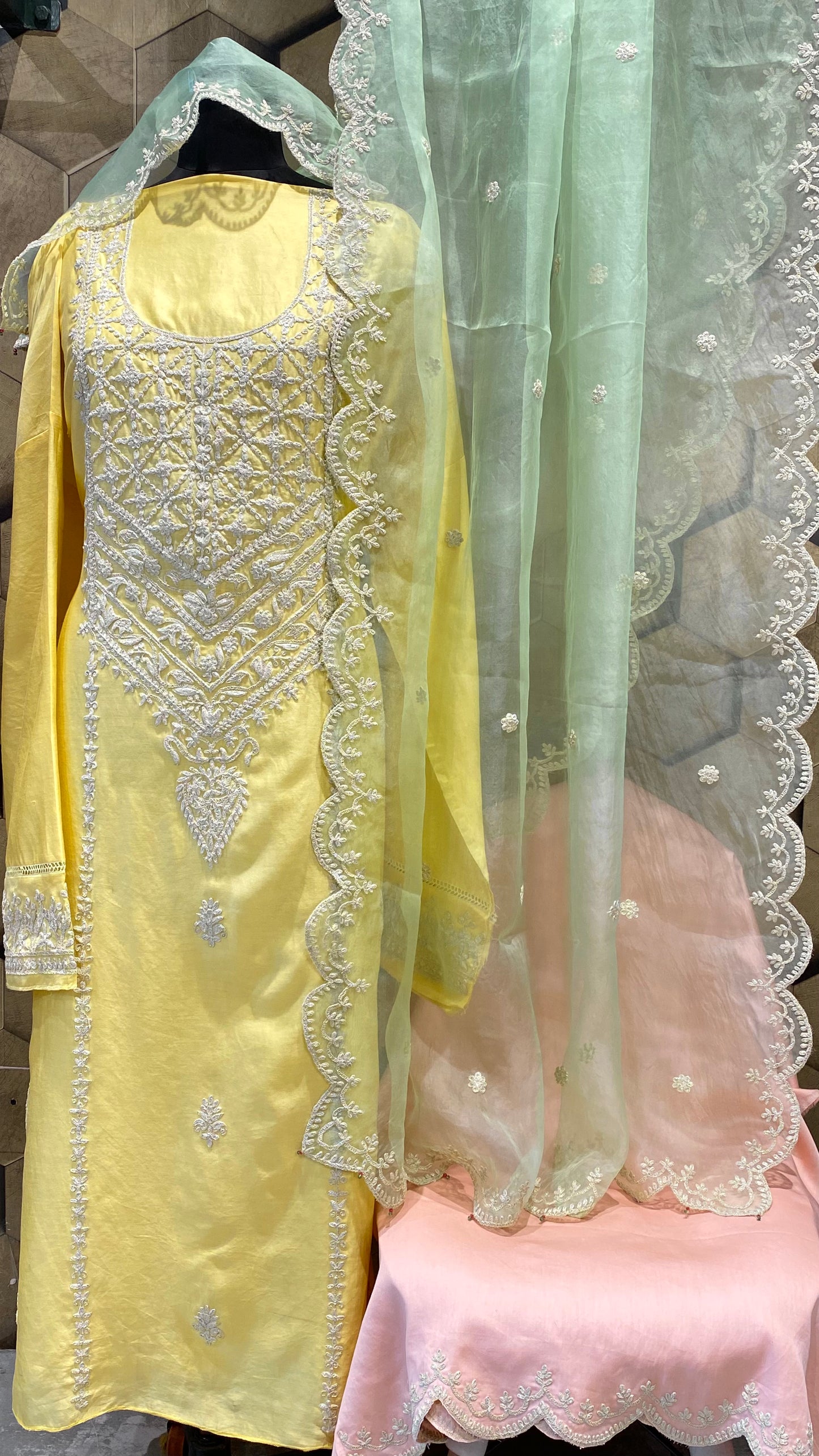 Chanderi shirt with organza dupatta