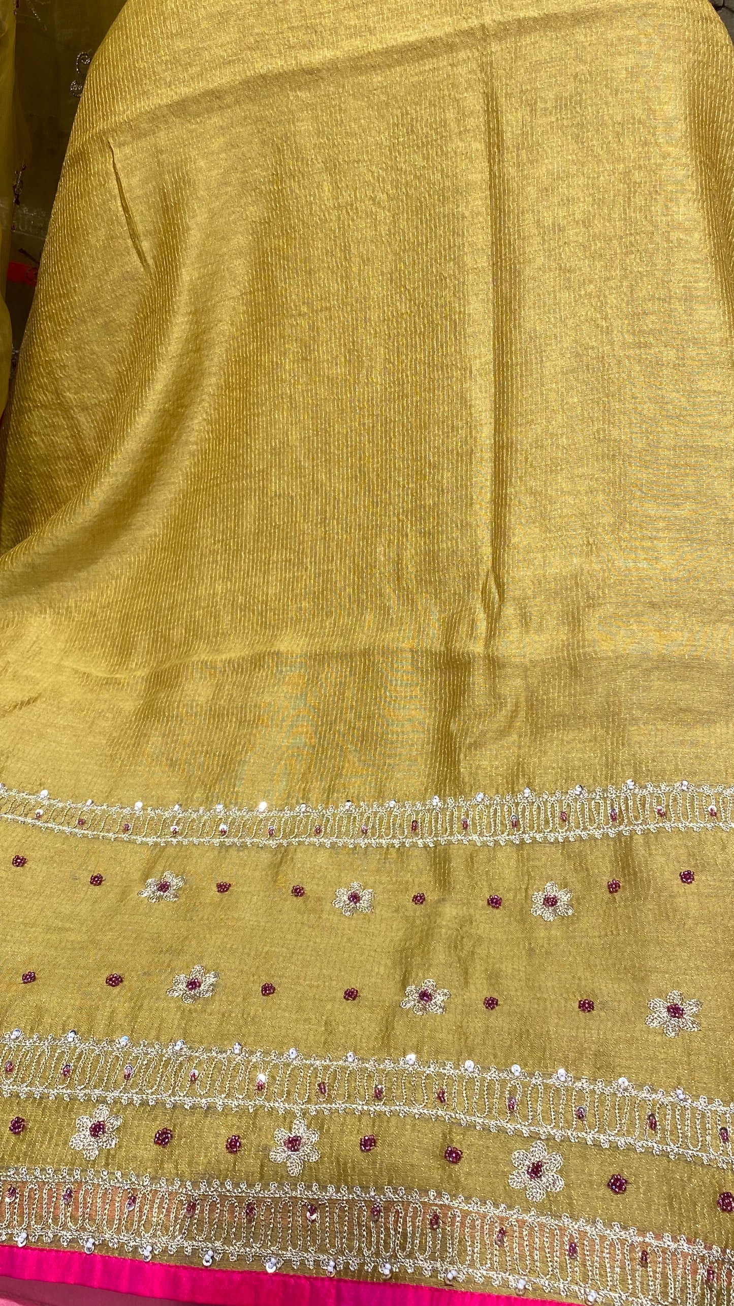 Semi stitched mustard chanderi set