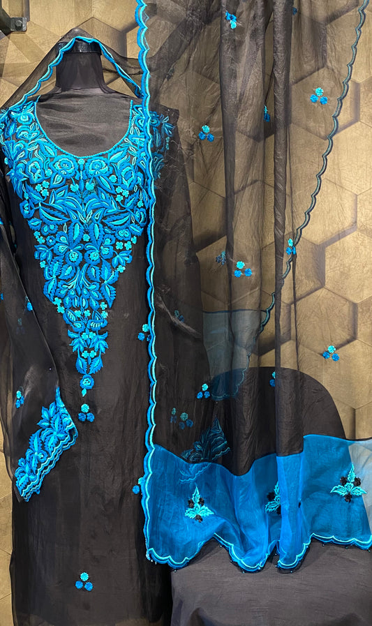 Black pure organza shirt and dupatta