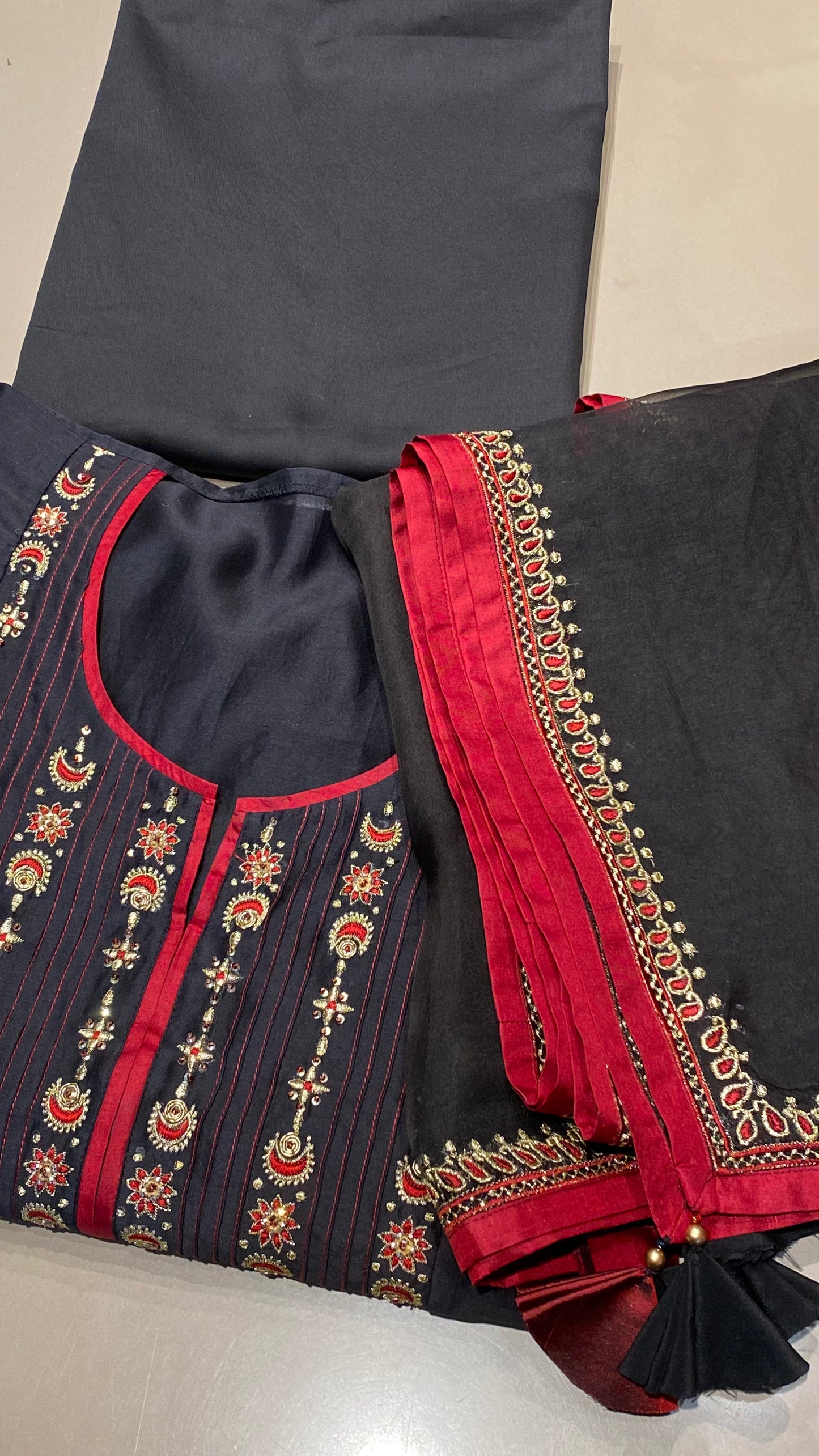 Black chanderi outfit with organza dupatta