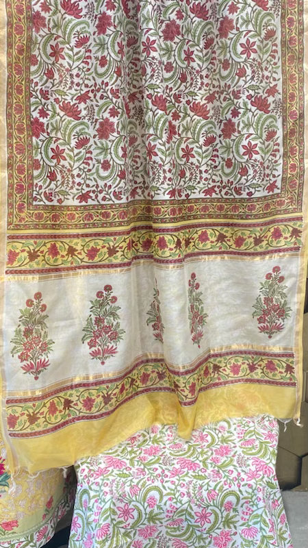 Hand block cotton with chanderi dupatta