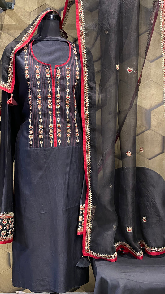 Black chanderi outfit with organza dupatta