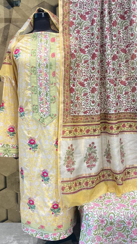 Hand block cotton with chanderi dupatta